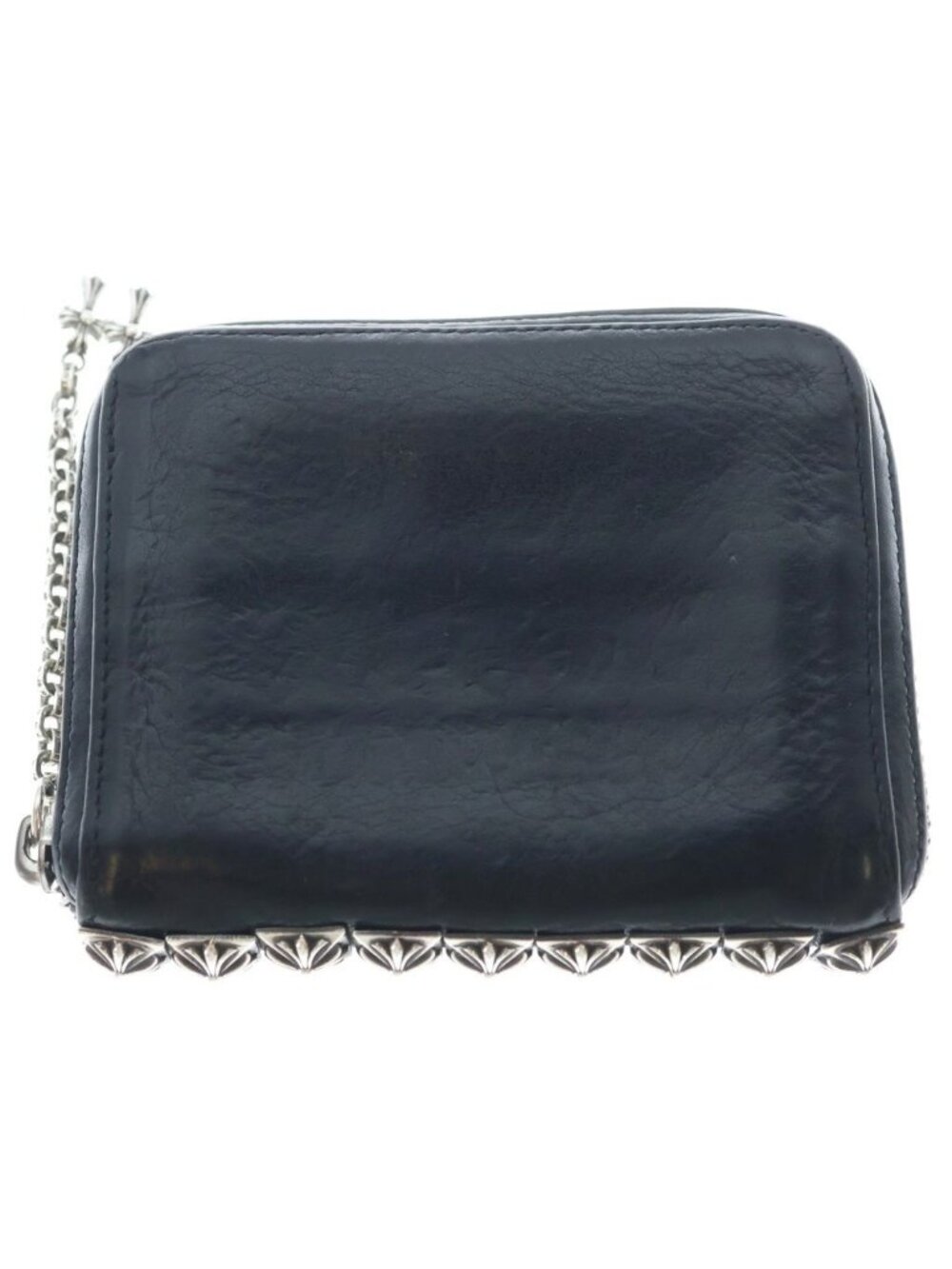 Chrome Hearts 3 Side Zip Pyramid Studs Leather Wallet Black